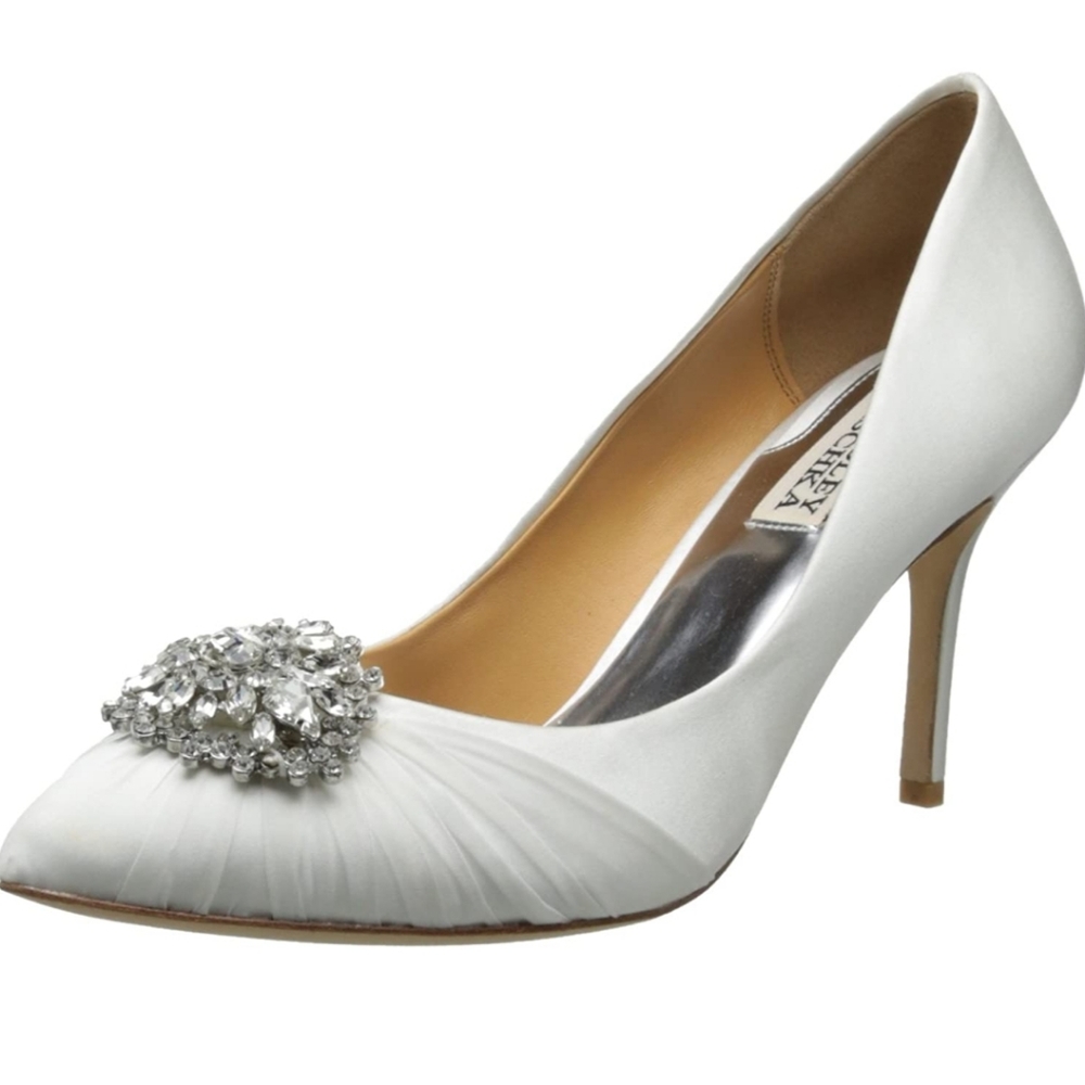 Badgley Mischka Like New Satin Pegasis Pumps, Sz 9 - Picture 2 of 14